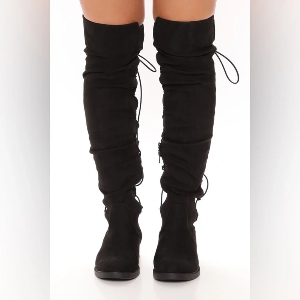 Fashion Nova Ramona Flat Black over the knee Boots Size 7.5